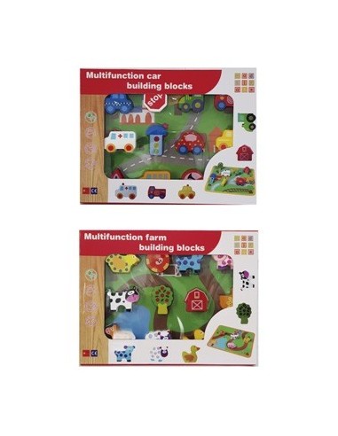 Bloques Madera Granja/autos Escenario Caja 6271-6272 Jte01