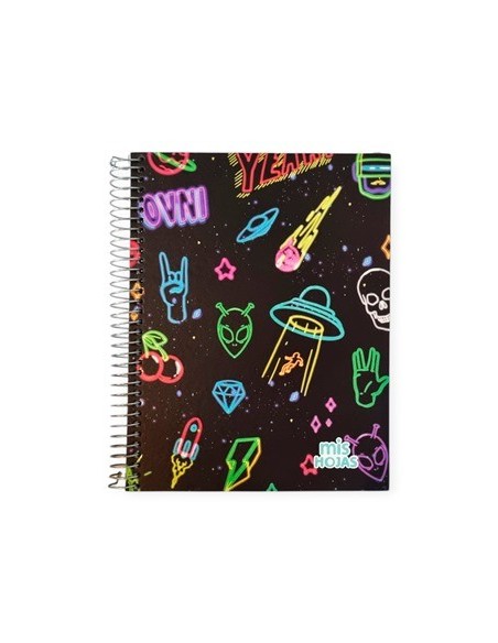 Cuaderno A5 120hj T-semi Rigida C-esp  Cuad  Neon Mod  Surt  976391 Tec02
