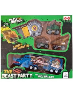 Camion 19cm + 3 Autos Dinosaurio C-lanzador Sd22714 Pk01