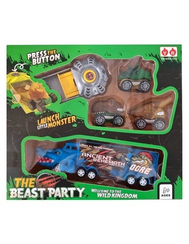 Camion 19cm + 3 Autos Dinosaurio C-lanzador Sd22714 Pk01