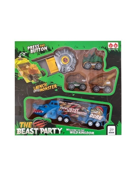 Camion 19cm + 3 Autos Dinosaurio C-lanzador Sd22714 Pk01