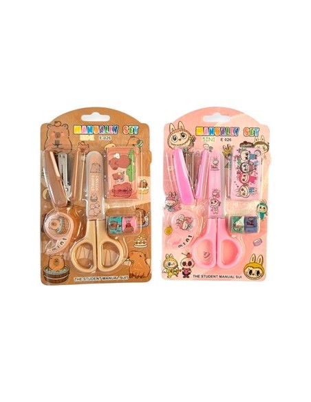 Set Escolar Tijera+abrochadora+cinta Capybara-labubu E-026 Bb20332 Bb-50026 Sf01
