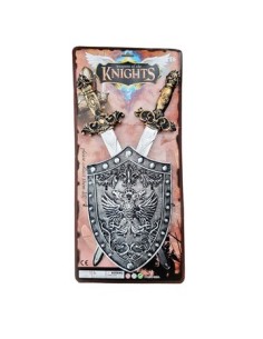 Set Medieval Espada X2 + Escudo 53cm En Blister 52394 Seb01