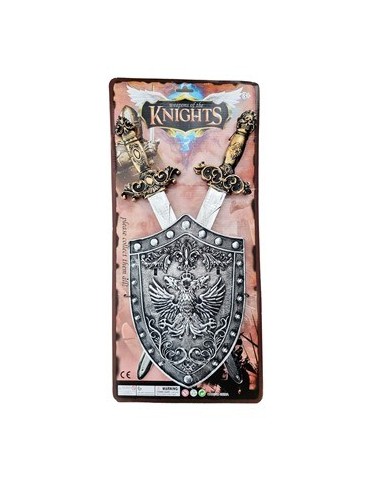 Set Medieval Espada X2 + Escudo 53cm En Blister 52394 Seb01