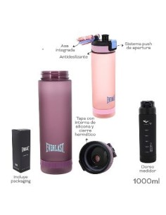 Botella 1l Plast  Everlast Negra Opaca  30414 Tar02