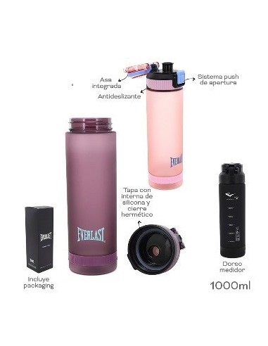 Botella 1l Plast  Everlast Negra Opaca  30414 Tar02