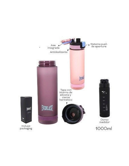 Botella 1l Plast  Everlast Negra Opaca  30414 Tar02