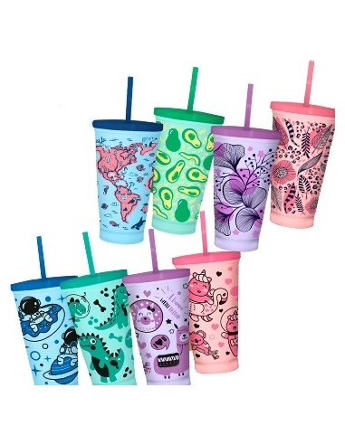 Vaso 500ml Sorbete Reutilizable Estampado Color Pastel Cli01 91149 Art05