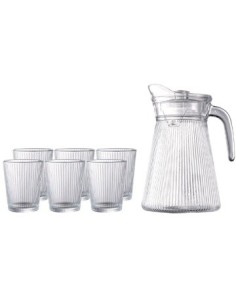 Jarra 1 2ml + 6 Vasos  Vidrio Rayado En Caja Bnb41578 Ben02 -m-