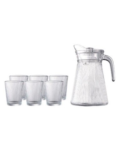 Jarra 1 2ml + 6 Vasos  Vidrio Rayado En Caja Bnb41578 Ben02 -m-