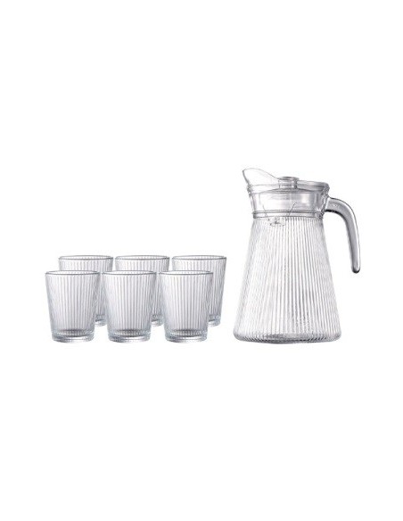 Jarra 1 2ml + 6 Vasos  Vidrio Rayado En Caja Bnb41578 Ben02 -m-