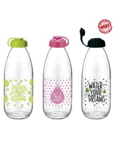 Botella 1lts Vidrio Estampada C-tapa Plast  Agua-jugo C4879 Dec01