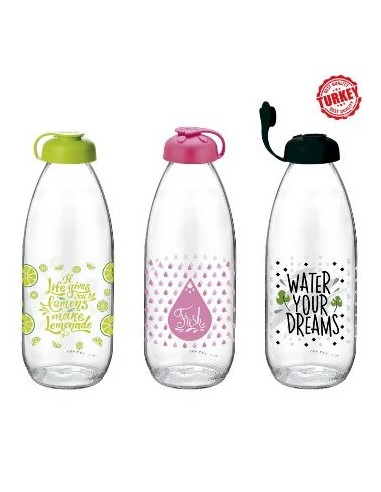 Botella 1lts Vidrio Estampada C-tapa Plast  Agua-jugo C4879 Dec01