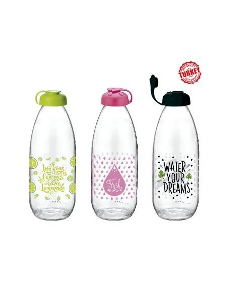 Botella 1lts Vidrio Estampada C-tapa Plast  Agua-jugo C4879 Dec01