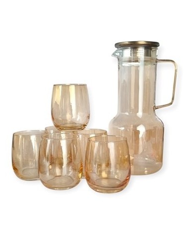 Jarra 1 8lt + 6 Vasos 260ml Vidrio En Caja Yy2402 Rod02