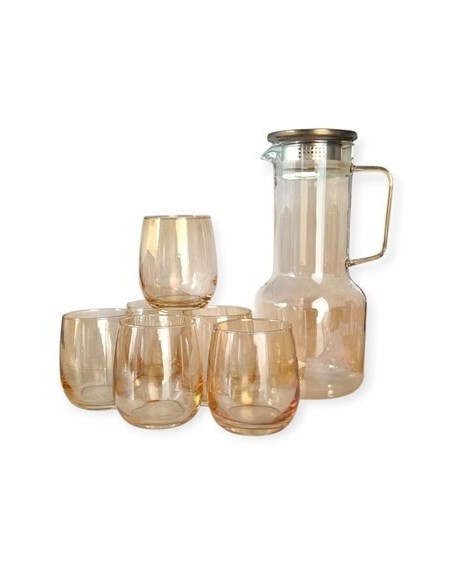 Jarra 1 8lt + 6 Vasos 260ml Vidrio En Caja Yy2402 Rod02