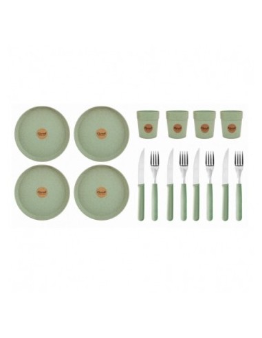 Plato + Vaso+ Cubiertos X 4 Unid. Carol  3900 39160 Car15