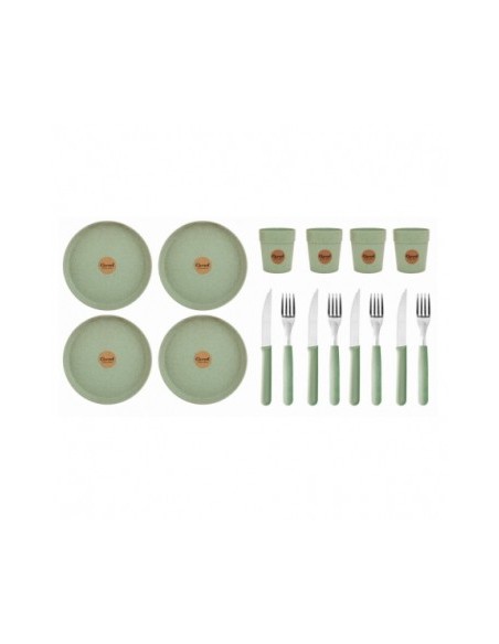 Plato + Vaso+ Cubiertos X 4 Unid. Carol  3900 39160 Car15