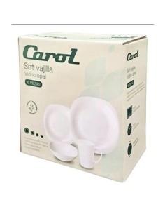 Juego De Platos  X 16 Pzas Vidrio Templado Blanco Caja 64160 Car15