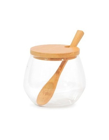 Azucarera Vidrio C-tapa Y Cuchara De Bambu 1053 Bzp01