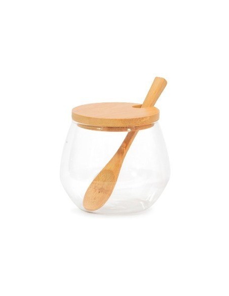 Azucarera Vidrio C-tapa Y Cuchara De Bambu 1053 Bzp01