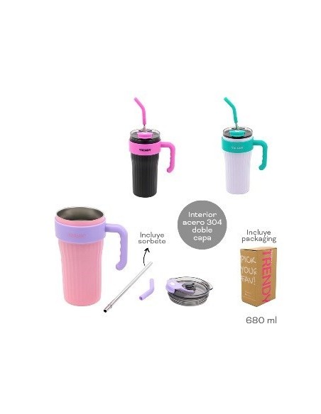 Vaso Termico 640ml Trendy C-tapa + Bombilla 18440 Tar02