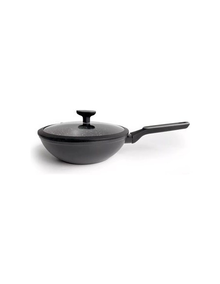 Wok Teflon Granito C-tapa Vidrio Y Mango Silicona 87126 Car15 -b4-