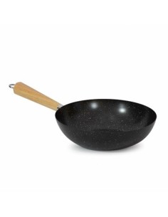 Wok 28cm Acero Negro C-mango Madera Sd3005 Bzp01