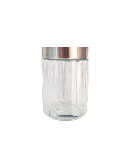 Frasco 17cm Vidrio Red  Rayado C-tapa Metal Fg111406 Ori02  -m-