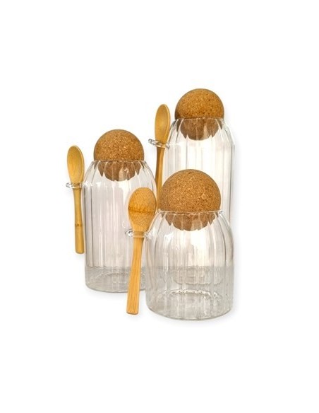 Frascos X3 Vidrio Rayas C-tapa Red  Corcho En Caja 300703 Pcu01