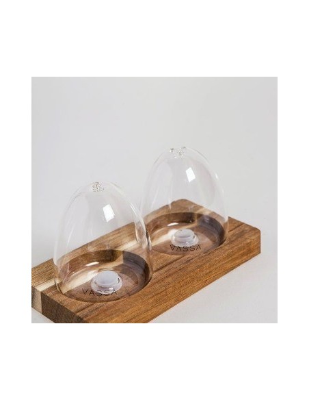 Salero Y Pimentero 7cm  Vidrio C-base Madera 0504166 Mish02