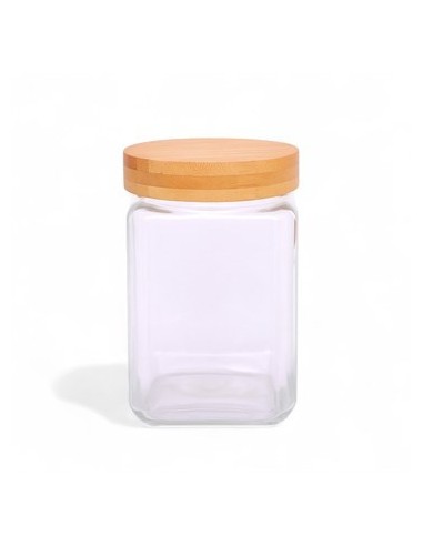 Frasco Vidrio 1500ml Cuad Tapa Bambu C6418 Dec01