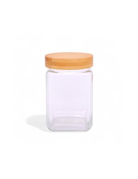 Frasco Vidrio 1500ml Cuad Tapa Bambu C6418 Dec01