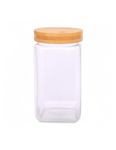 Frasco Vidrio 2000ml Cuad Tapa Bambu C6417 Dec01