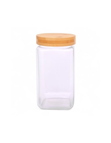 Frasco Vidrio 2000ml Cuad Tapa Bambu C6417 Dec01