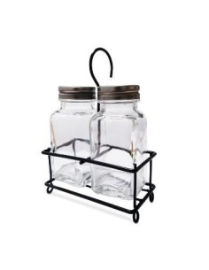 Salero Y Pimentero Vidrio C/base Metal Negra 57914959 Cr02