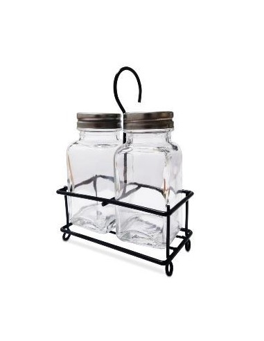 Salero Y Pimentero Vidrio C/base Metal Negra 57914959 Cr02