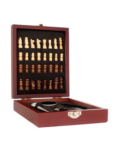 Set De Vino C-juego Ajedrez Caja Madera 59889 Pel02