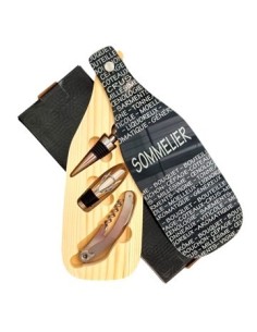 Set De Vino X3 Forma De Botella C-vidrio Y Madera Ca5447 Pk01