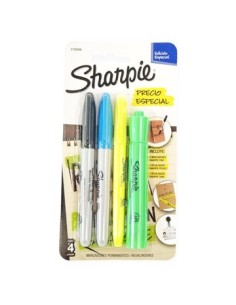 Set X4 Unid 2 Marcadores Azul-negro +2 Resaltadores En Blister 2102508 New02