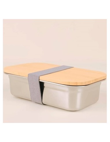 Hermetico Rect  17x11x5 Acero Tapa Bambu Ea-82993 Sf01