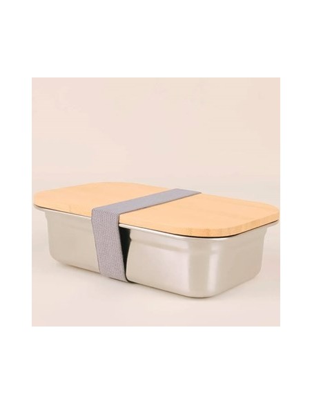 Hermetico Rect  17x11x5 Acero Tapa Bambu Ea-82993 Sf01