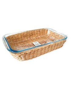 Fuente Rect  30x17cm Vidrio P-horno Funda Ratan Ca5578 Pk01