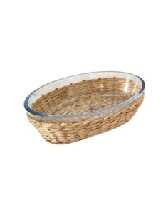 Fuente Oval 20cm Vidrio P-horno Funda Ratan Ca5564 Pk01