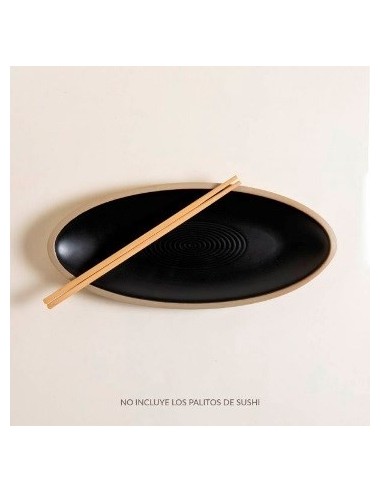 Fuente Oval 30cm Ceramica Negra Opaca C-borde Marron 0511218 Mish02