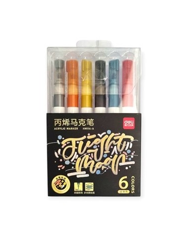 Marcadores X 6 Acrilico Glitter P-red  Caja Hm114 Deli