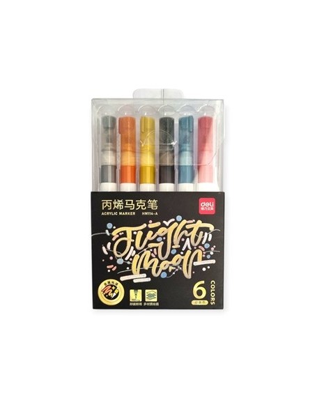 Marcadores X 6 Acrilico Glitter P-red  Caja Hm114 Deli