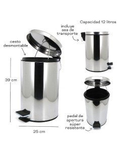 Recipiente Residuos 12lt Acero Inoxidable C-pedal Aston 21100004 3391312 339112 11958 Tar02  Pit02  Tal01 Res01 -b1-