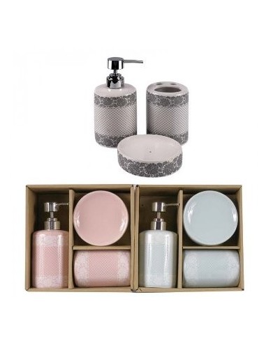Set Bano X3pzas Ceramica Decorado Estampado Surtido 109008 Dsa01