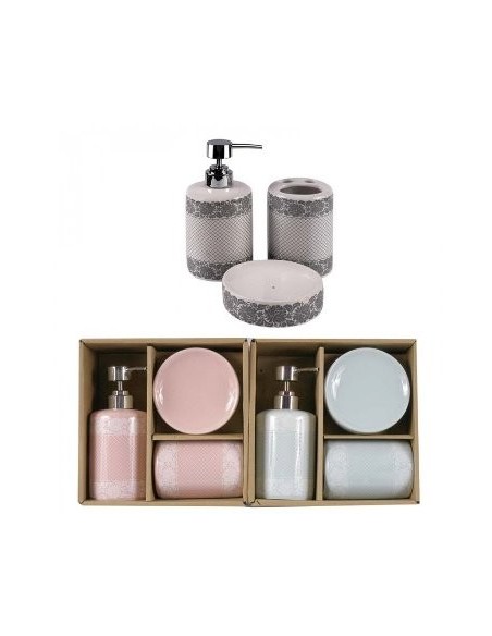 Set Bano X3pzas Ceramica Decorado Estampado Surtido 109008 Dsa01